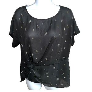 Women's Worthington Petite Black/Beige Short Sleeve Blouse Top - XS